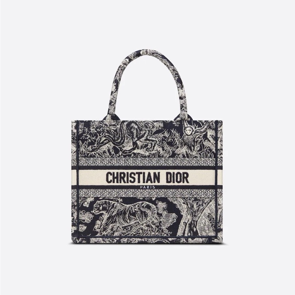 SUPER FLASH.  Small Dior Book Tote Blue Toile De Jouy Reverse Embroidery